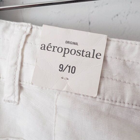 Aeropostale Y2K Cropped Linen Pants Size 9 / 10 White Low Rise NEW Deadstock - Picture 8 of 9